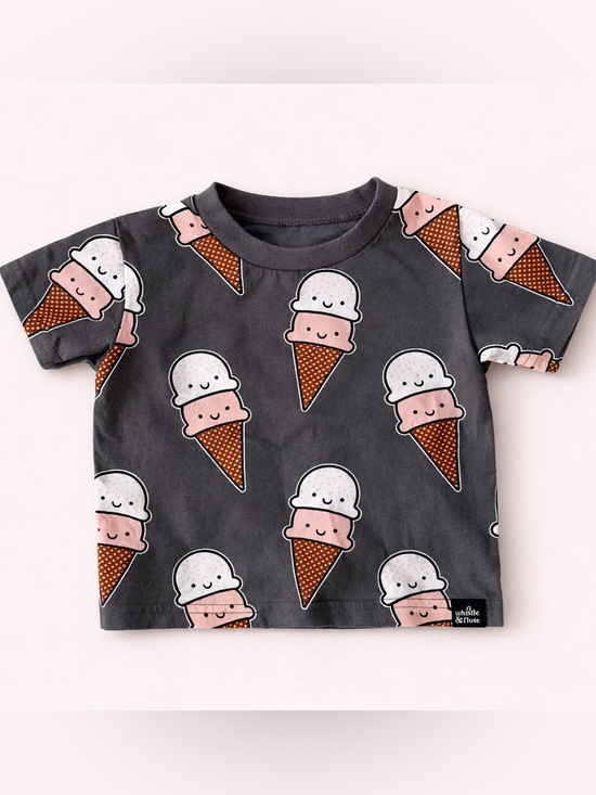 Whistle & Flute Other - Whistle & Flute - Charcoal Grey Ice Cream Print Tee - Cute Double Scoop Graphic